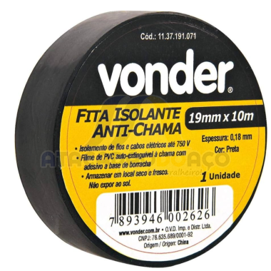 Fita Isolante 10mt Preto ( Vonder )